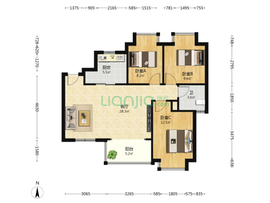 谐安花园 3室1厅1卫 92平方