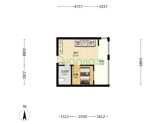 湘楚华庭 1室1厅1卫 42平方