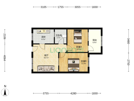 淮河西路26号院 2室1厅1卫 70平方