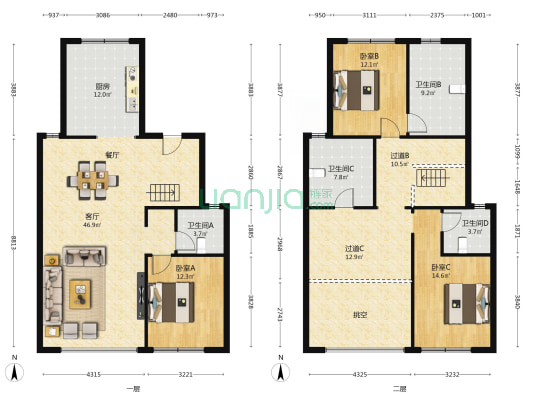 银河国际居住区四期·君润府 3室1厅4卫 205平方