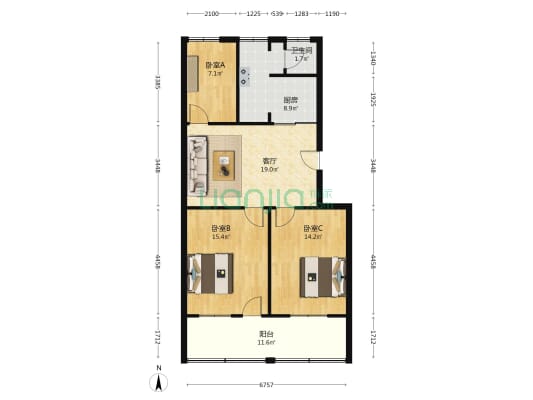 交通设计院八一宿舍 3室1厅1卫 89平方