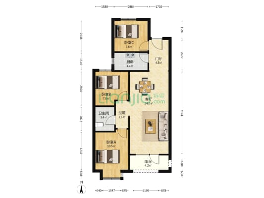 康茗书苑 3室1厅1卫 99平方