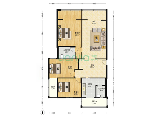 玉林东街13号 3室2厅2卫 156平方