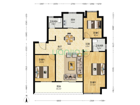 恺德光谷熙园 3室1厅2卫 125平方