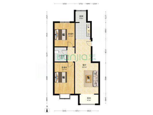 幸福嘉园 2室1厅 南 北-户型图