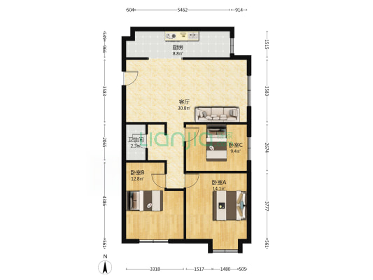 德信公园北侧 视野挺好的 全天采光不遮挡精装修大三居-户型图