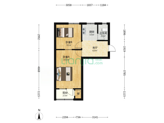 中煤地质局家属院 2室1厅1卫 44平方