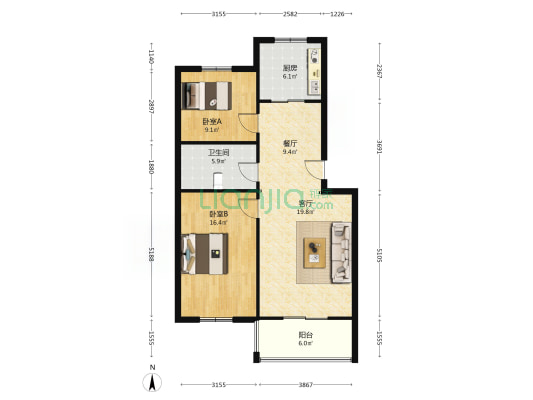 出售 燕赵花园 南北通透两居 精装 好楼层-户型图
