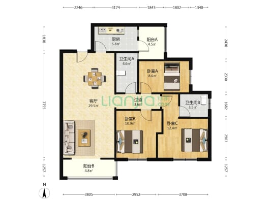 锦绣佳苑 3室1厅2卫 111平方