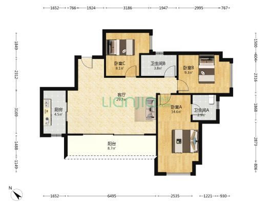 金科集美天宸 3室1厅2卫 104平方