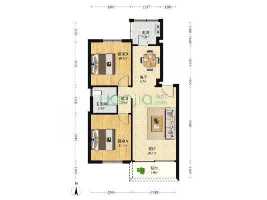 桂园东路6号后座 2室2厅1卫 76平方