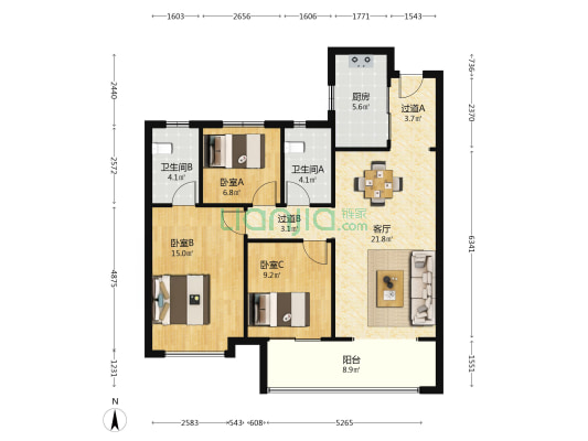 华宇·御璟天宸 3室1厅2卫 110平方