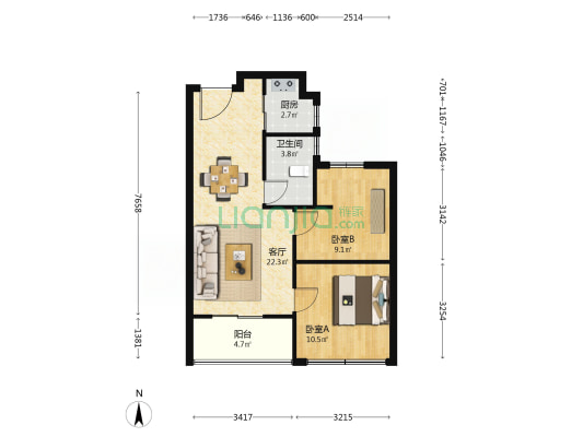 佳宁华庭 2室1厅1卫 71平方