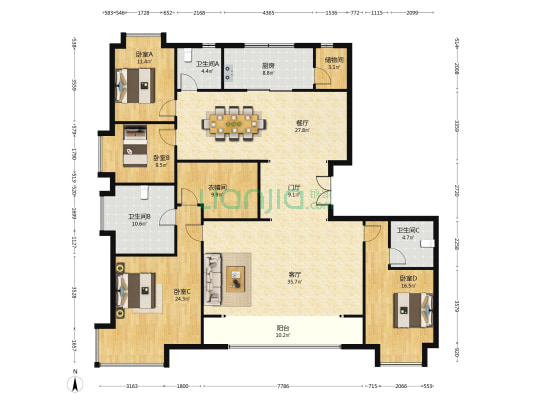 滨河金茂府 4室2厅3卫 251平方