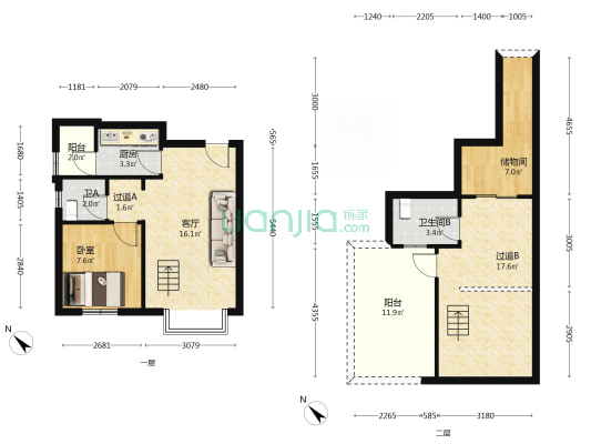 兴盛世家A区 1室1厅2卫 55平方