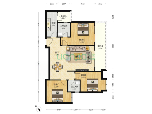 人居金云府 3室1厅2卫 118平方