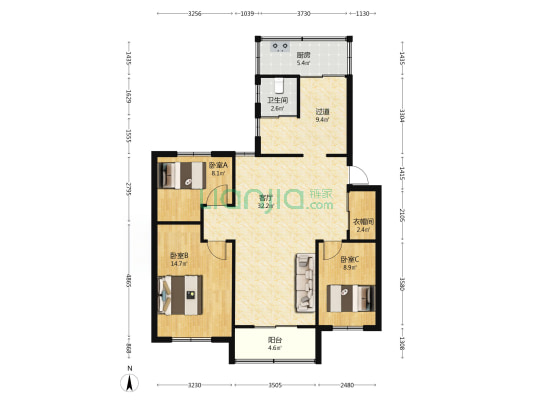 西湖大道731号 3室1厅1卫 106平方