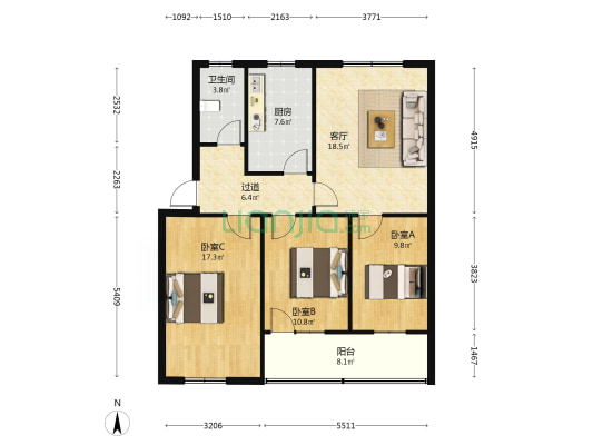 颍州区检察院家属院 3室1厅1卫 93平方