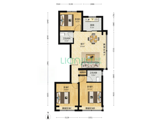 熙悦雲上 3室1厅2卫 106平方