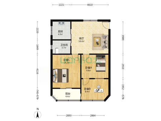 汉中门大街58号 3室1厅1卫 74平方