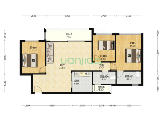 中交拾园雅集云蔚 3室1厅2卫 99平方