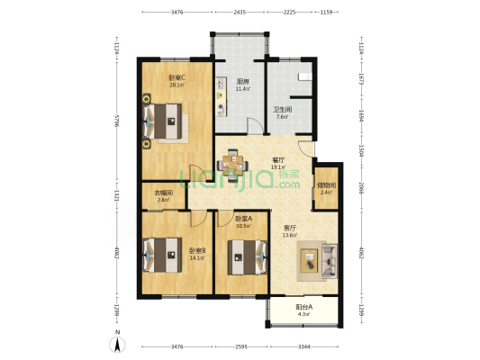 肥东路花冲民庄恢复楼 3室2厅1卫 123平方