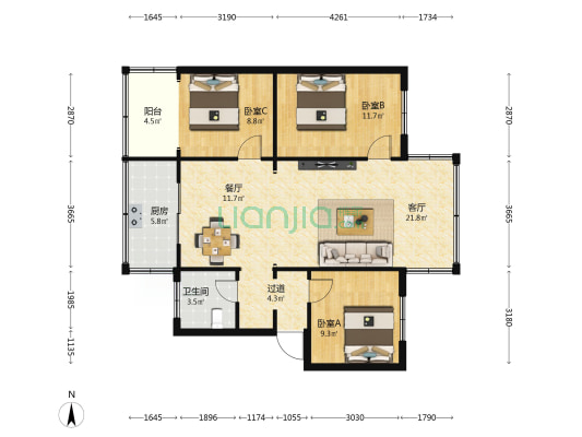 昆明市西山区农村信用合作联社 3室2厅1卫 94平方