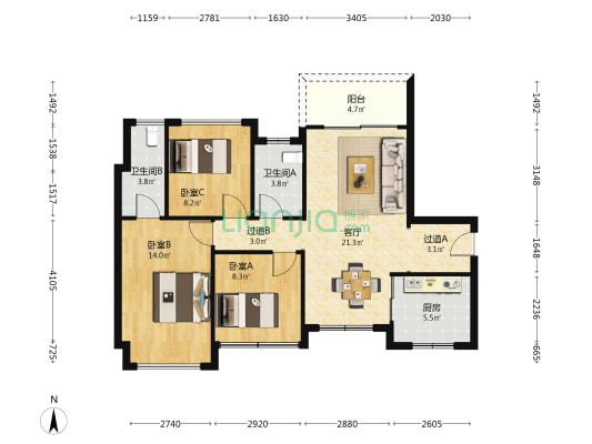 纳思达碧桂园海纳苑 3室1厅2卫 99平方