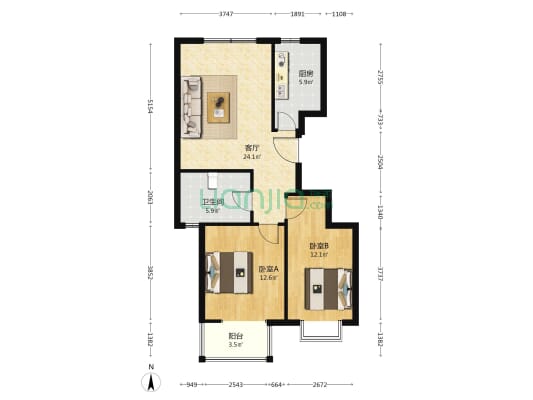 万欣A区 2室1厅1卫 89平方