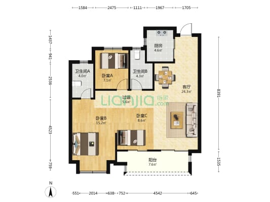 天安同进·浔筑 3室1厅2卫 105平方