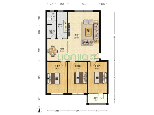 水务小区 3室2厅2卫 128平方