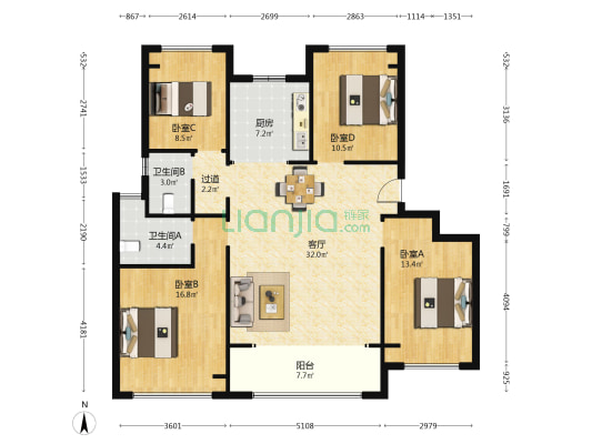 邦泰伯益星辰未来 4室1厅2卫 128平方