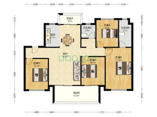 颍淮学府 4室1厅2卫 129平方