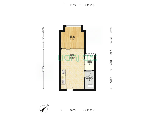 旺南世贸大厦 1室1厅1卫 41平方