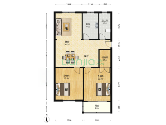 盈佳公馆 2室1厅1卫 107平方
