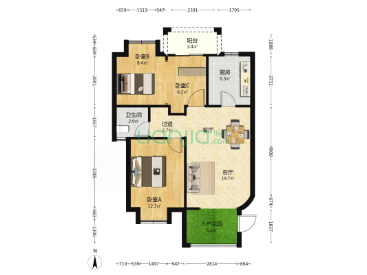 六一新苑 3室1厅1卫 88平方