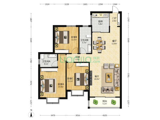 美兰新苑 3室2厅2卫 118平方