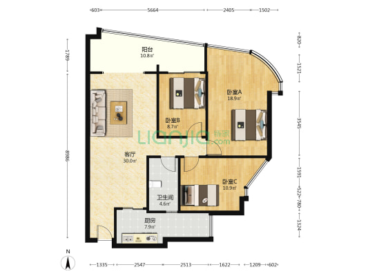 红树湾名邸 3室1厅1卫 90平方