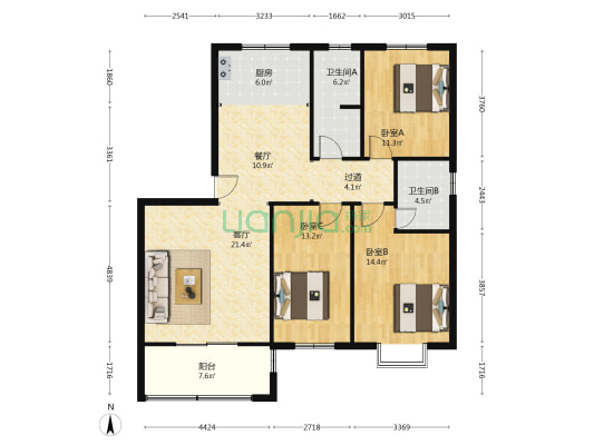 龙锦雅苑 3室2厅2卫 130平方