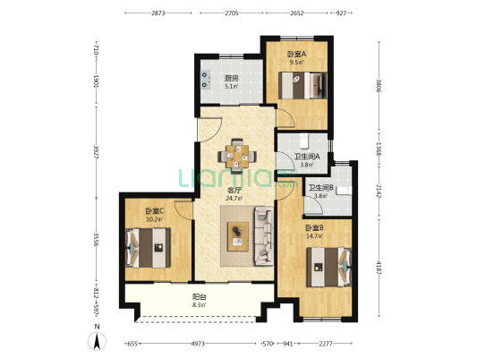 四季印象澜庭 3室1厅2卫 101平方