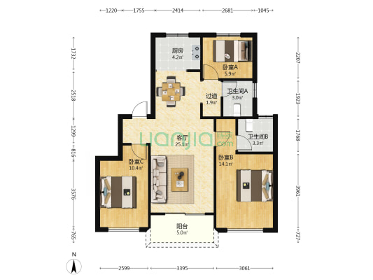 盛世城邦璟园 3室1厅2卫 95平方
