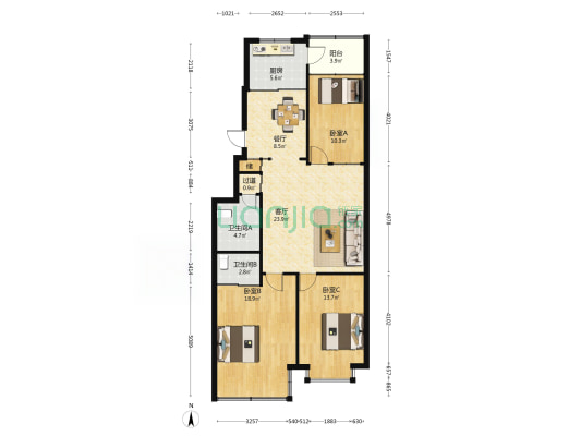潜龙街 3室2厅2卫 120平方