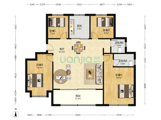 合肥璟园三期 4室1厅2卫 143平方