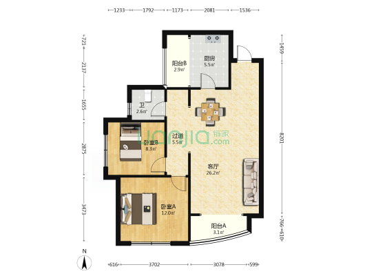 天府公园观澜9号云岸 2室1厅1卫 88平方