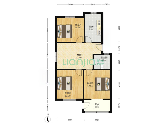 兴镇苑小区 3室1厅1卫 85平方