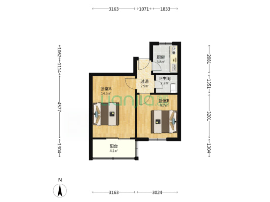 陕建一建集团 2室0厅1卫 44平方