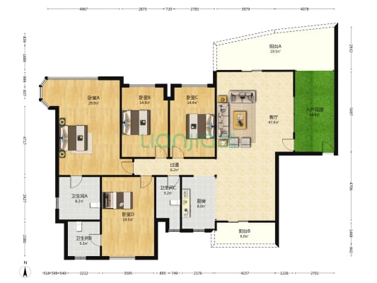 雅居乐白鹭湖鹭湖会峰会 4室1厅3卫 217平方