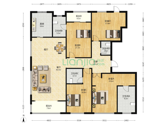 泰禾金府大院 4室1厅4卫 184平方