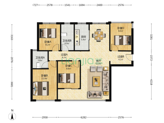 中海峯汇里 4室1厅2卫 121平方