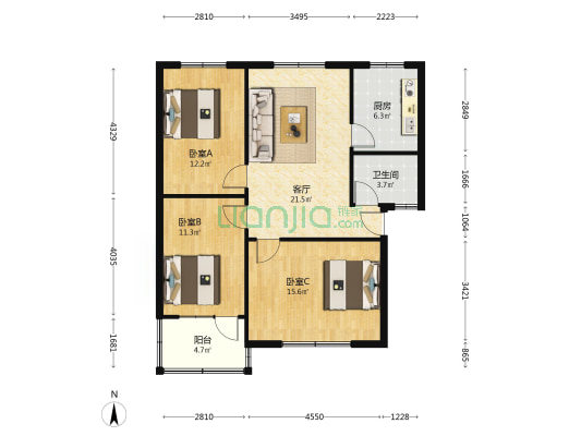 中牟老民政局家属院 3室1厅1卫 90平方